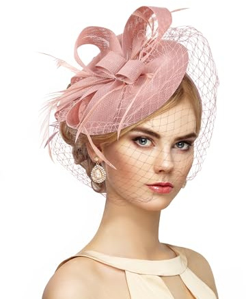 Fascinator Damen Kopfschmuck Haarreif Karneval Fasching Rosa Tea Party Hut für Frauen 1920er 50er Victorian Style Kopfbedeckung mit Haarclip für Mädchen Kostümieren
