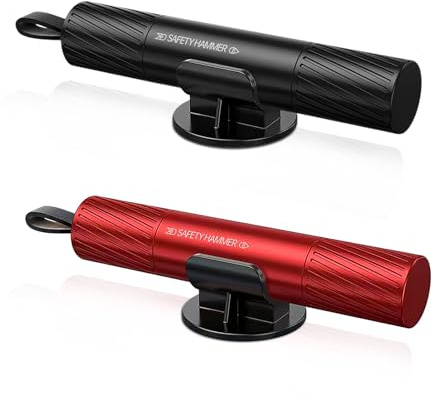 WEDAWIN Brise Vitre Coupe Ceinture 2 en 1, Marteau Brise Vitre Voiture, Accessoire Voiture (Rouge+Noir)