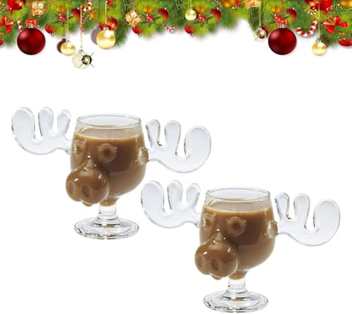 Generisch Elch Gläser Weihnachtsglas,Elchgläser Christmas Mug,2025 Neu Weihnachtstassen,Elch Glas Moose Mug,Weihnachtsgläser National Weihnachtsurlaub,Klar,Urlaubsgeschenke für Kaffee,Tee,Getränke
