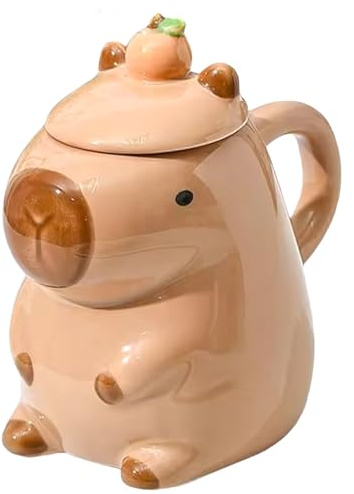 Ferricult Taza de café de cerámica con tapa, lindas tazas divertidas con forma de animales de dibujos animados con asa, para niños y niñas en la escuela, oficina, viajes, decoración del hogar