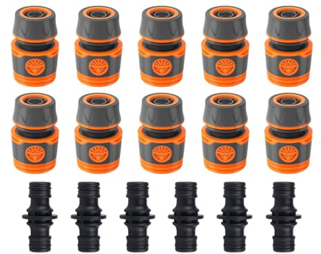 Abiyou Rapidi in Plastica Raccordi per Tubo da Giardino, 16 Pezzi Connettori per Tubi Flessibili da 1/2, Kit di Collegamento al per Prolunga Tubo, Attacco Rapido Acqua, per Rubinetto di Casa