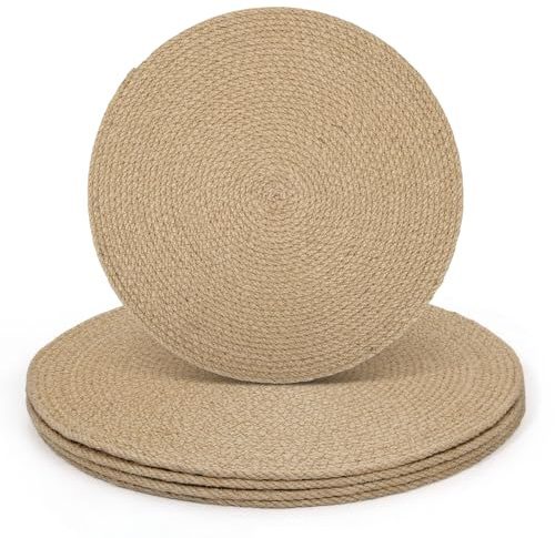 comfoyar Tischsets Natürlich Rund Geflochten 4er Set, rutschfeste Jute Gewebt Platzsets, Hitzebeständige Rustikal Platzdeckchen für Küche Bauernhaus, Esszimmer Partytisch Dekoration (33cm)