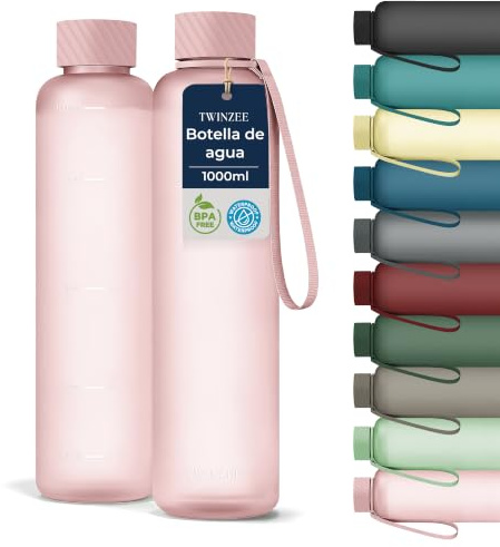 Twinzee Gourde Tritan 1 L Sans BPA Anti-Fuite Lave-Vaisselle Rose | Idéale pour le sport, l'école et le bureau · Réutilisable · Solide · Légère · Hydratation pratique au quotidien