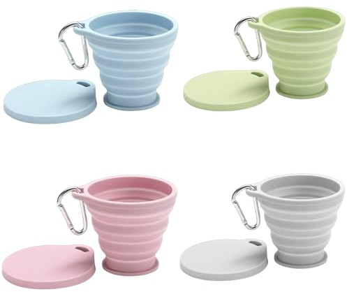 FEIHS 4 Pièces Tasse en Silicone Pliable,pour les activités de plein air | Silicone,capacité:6oz,pliable,résistance à la température:-50°C-200°C,couvercle à clipser,étanche,destiné à contenir de l'eau