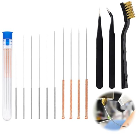 Ruvan Kit De Nettoyage Aiguilles De Nettoyage De Buse D'Imprimante 3D, 10 Tailles D'aiguilles De Nettoyage De Buse, Brosse Métallique En Laiton Et Pince À Épiler Pour Nettoyage Imprimante 3D