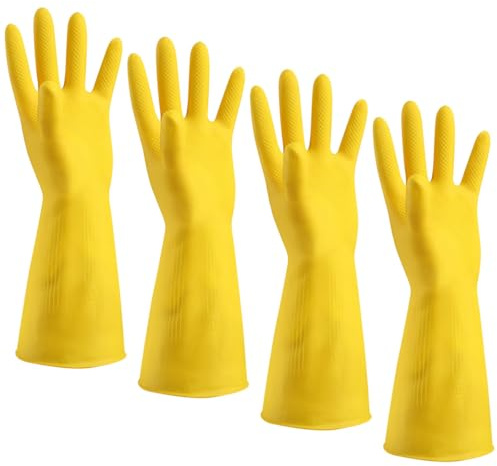 AOOPOO 4 Paia di Guanti da Cucina In Gomma, Gialli, Resistenti, Design Resistente e Impermeabile, Perfetti per La Casa, Il Bagno e Il Lavaggio dei Piatti, Versatili da Usare