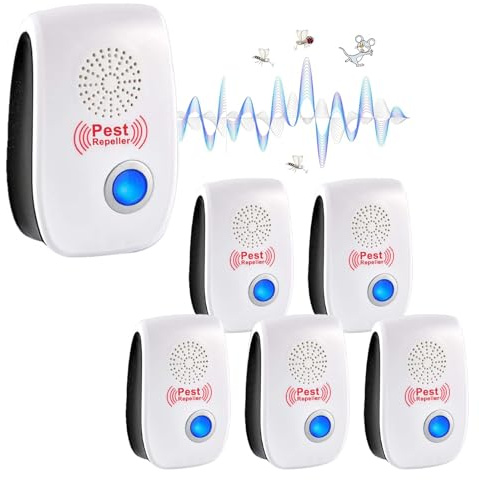 Ultrason Anti Moustique, 6 pcs Répulsif Ultrasonique Anti-Rongeurs Insectes Ultrason Souris et Rats, Intérieur Prise et diffuseur Anti Moustique Electrique Ultrason pour Fourmis Araignées, Inoffensif