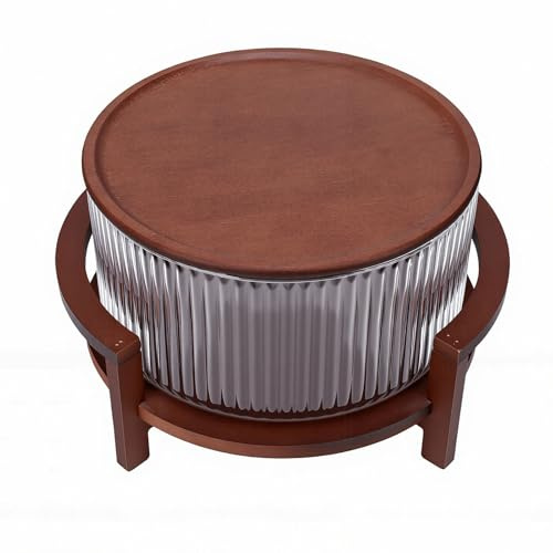 Zhjvihx Ensaladera de Vidrio de Gran Capacidad con Tapa, Ensaladera de Vidrio a Prueba de Calor de 4,3 L para Aperitivos de Frutas y Platos Principales, Base de Madera para Estabilidad,