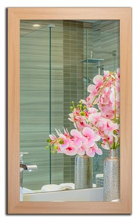 Spiegel Mit Breitem Festem Rahmen - 32 Größen (160/50 cm, 50/160 cm), 11 Farben, Handgefertigt, Stabile Rückwand, Rahmenleiste 60x20 mm, Farbe Buche