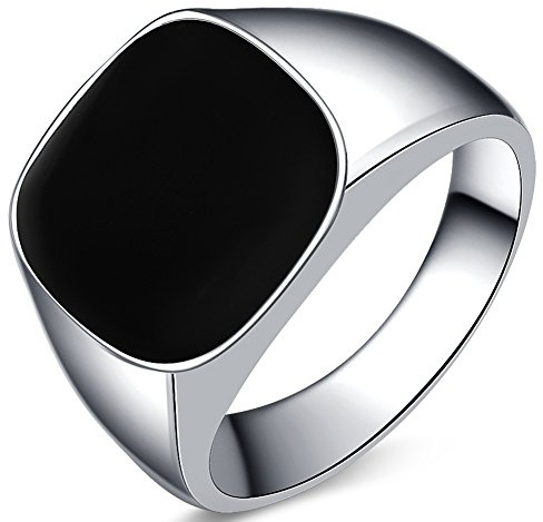Stainless Steel Black Enamel Signet Ring (4)