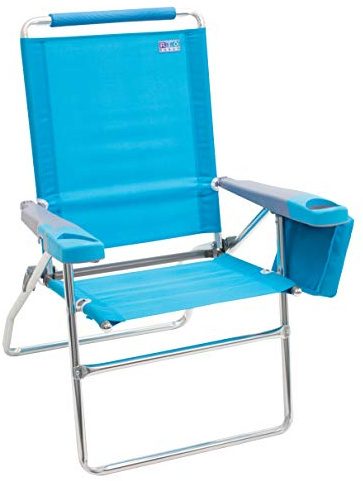 Rio Brands 17 Extended Height 4-Position Folding Beach, Camping, Lawn Chair, Turquoise
