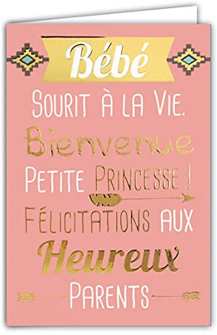 69-5006 Carte de vœux Naissance Fille Bébé sourit à la vie Bienvenue petite Princesse Félicitations aux Heureux Parents