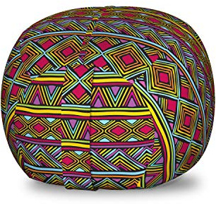 Ambesonne African Storage Toy Bag Chair, Colorful Diamond Motifs with Angled Lines Lively Palette Geometric Borders, Stuffed Animal Organizer Washable Bag, Small Size, Multicolor