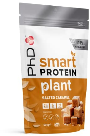 PhD Nutrition Smart Protein Plant poudre, Poudre protéinée vegan 500g Caramel salé - 20g de protéines, Shake protéiné pauvre en sucre et en calories, Poudre protéinée aussi pour la pâtisserie