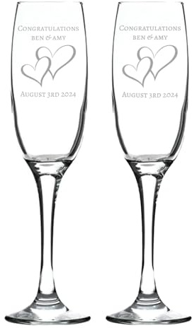 MR & MRS Hearts Personalised Pair of Champagne/Wine Flute Glasses - Wedding/Engagement/Anniversary in White Boxes