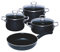 Riess, 0519-009, Starter-Set 4-teilig, Nouvelle - Black Magic EXTRA STARK, Fleischtopf mit Glasdeckel 16 und 20 cm, Kasserolle mit Glasdeckel 20 cm und Emaille-Pfanne 28 cm