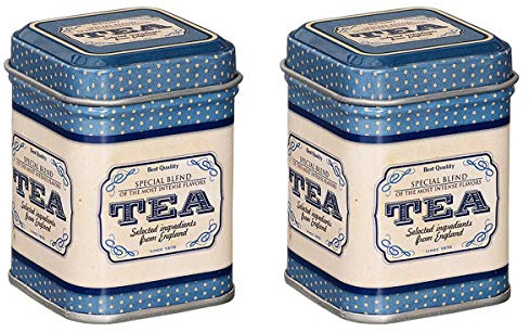 tea4chill 2 Stk Teedosen für losen Tee 25g, Gewürzdosen, Special Blend, Metall, eckig mit Stülpdeckel, 44 x 44 x 64mm (LxBxH)