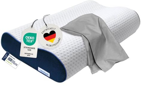 casimum Orthopädisches Nackenstützkissen Memory Foam - Höhenverstellbares Nackenkissen entlastet Kopf & HWS - Schlafkissen gegen Nackenschmerzen 60x30cm, inklusive Kissenbezug in grau, mittelfest