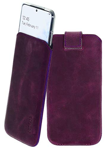 Suncase Etui Tasche kompatibel mit Samsung Galaxy A52 5G mit ZUSÄTZLICHER Hülle/Schale/Bumper/Silikon *Lasche mit Rückzugfunktion* Handytasche Ledertasche Schutzhülle Case in antik-lila