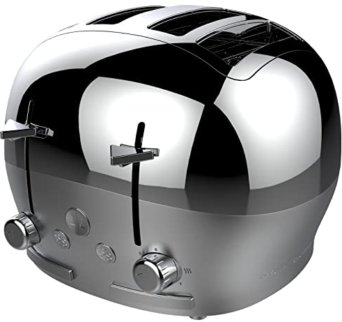 FUNKY Large Retro 4-slice Toaster, Extra Wide & Deep Slots, 6 Browning Levels, Frozen, Cancel and Reheat Function - Chrome