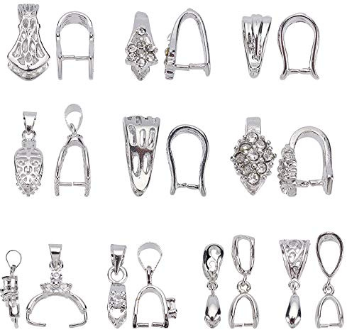 SUPERFINDINGS 40Pcs 10 Styles Pinch Clip Bails Platinum Ice Pick Pinch Bail Bead Pendant Connector Brass Filigree Rack Plating Jewelry Clasps for Jewelry Making Buckles Charm
