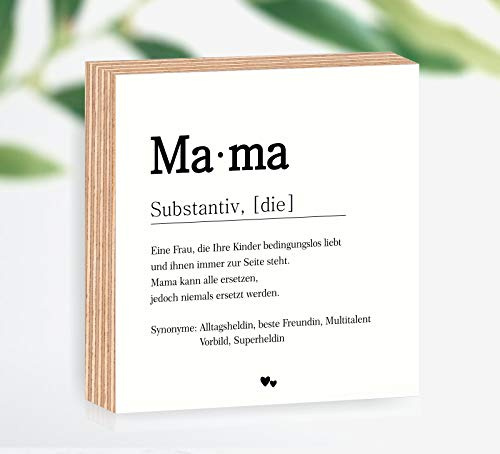Holzbild Definition Mama 15x15x2cm zum Hinstellen/Aufhängen, echter Fotodirektdruck mit Spruch auf beschichtetes Birkenholz Art.Nr. 3006