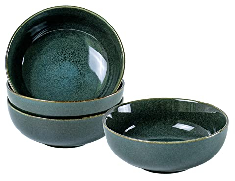 UNICASA Ciotole Insalatiere, Set Scodelle Ceramica 4 Unità, Ciotole da Colazione per CerealiInsalata/Zuppe, Diametro 16 cm Colore Verde, Servizi Combinati Adatto per Lavastoviglie