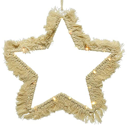 Weihnachtsstern Beleuchtet LED Makramee Leuchtstern Warmweiß Timer Batterie 52cm
