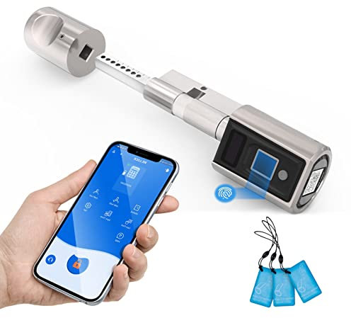 WELOCK Elektronisches TüRschloss Fingerabdruck Schloss HaustüR SchließZylinder mit Knauf,Schlüssellos App öFfnen,Transponder,Bluetooth,50 mm-100 mm Verstellbarer Zylinder