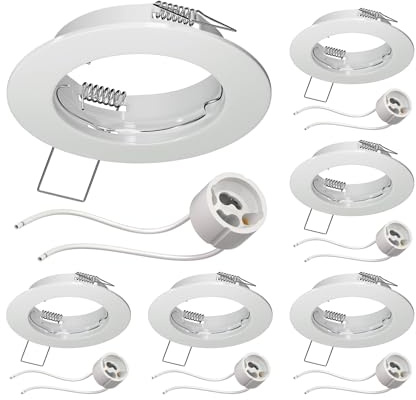 ledscom.de 6x Deckeneinbaurahmen FERE, rund, weiß glänzend (GU10/MR16/GU5,3/50mm) inkl. GU10 Fassung