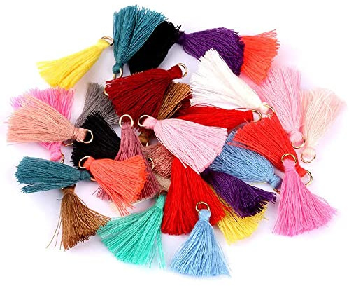 HAOBIN Quasten Anhänger 100 Stück 3cm für DIY und Schmuck und Ohrringe | aus Baumwolle gefertigt, bunte und farbige Mini Troddel, mit Fransen und Charme, für Schlüssel und Dekoration und Accessoires