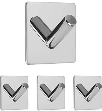 Dolvhin Handtuchhaken ohne Bohren | 4x Badezimmer Haken selbstklebend | Handtuchhalter selbstklebend | Wandhaken aus Edelstahl für Bad & Küche | Klebehaken Chrom poliert