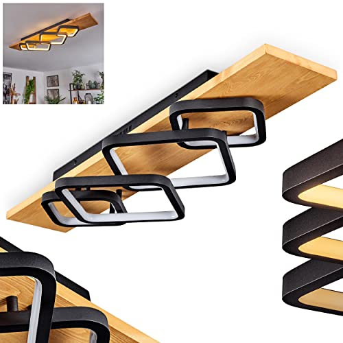 HOFSTEIN LED Deckenleuchte Pompu, dimmbare Deckenlampe aus Holz/Metall/Kunststoff in Natur/Schwarz/Weiß, Leuchte im skandinavischen Design, dimmbar über Lichtschalter, 4200 Lumen, 3000 Kelvin, 36 Watt
