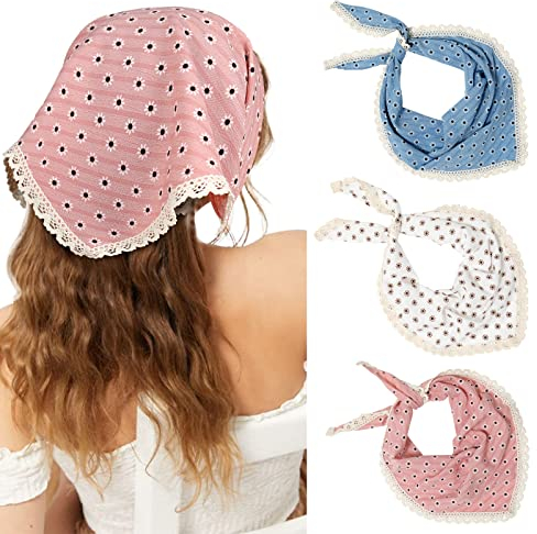 Molans Bandana Stirnband Chiffon Schal Stirnbänder - Haarband Blumenhaar Haartuch Druck Haarschals Kopftuch für Frauen, Pink/Blau/Weiß, Einheitsgröße