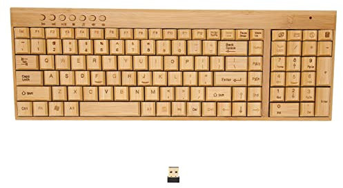 Ciciglow Wireless Bamboo Keyboard And Mouse, 2.4GHz Wireless Devices with USB Receiver, Optional 1200DPI Mouse/Compact Keyboard Combo