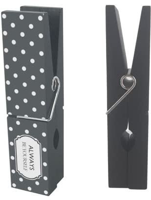 TemaDecor - Molletta Jumbo Gingante Mollette Grandi Dimensioni in Legno, 16.5x4 cm Clips Robuste e Resistenti – Decorazione da Parete e Appoggio (Nero Pois)