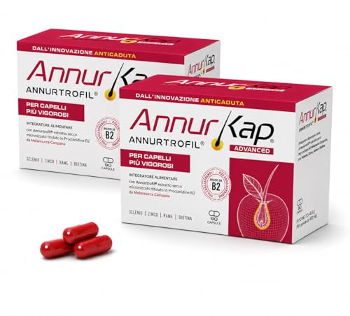 Annurkap ADVANCED Integratore Capelli Uomo Donna 180 Capsule – Formula Anticaduta con Annurtrofil® Melannurca Campana, Procianidina B2, Biotina, Zinco, Selenio e Rame per Rinforzare Crescere i Capelli