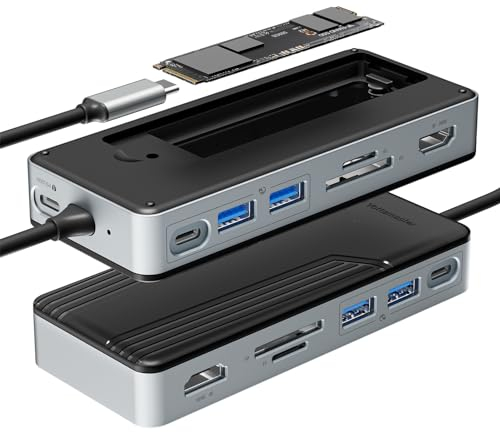Yottamaster USB C Hub Case SSD M2, Docking Station USB 3.2 Gen2 8 in 1 10 Gbps 4K@60 Hz HDMI, PD 100 W, Lettore di schede SD/TF2.0, Supporto 8TB 2230/2242/2260/2280 SSD per Windows, Mac