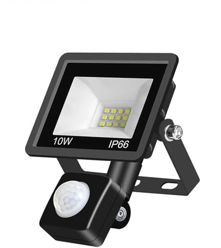 CTWUYOU Faretto led Esterno con Sensore di Movimento 10W，IP66 Proiettori Faretto Led Impermeabile 6500K Bianco Freddo Illuminazione di Sicurezza per Giardino, Patio, Garage, Ingresso