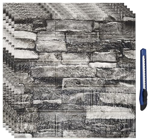 QUARKZMAN 3D Wand Paneele Schälen und Kleben 30Stk Schaumstoff Ziegel Tapete für Schlafzimmer Kunststein Wand Paneel Selbstklebende Tapete (Grau Ziegel)