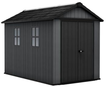Keter Newton 7511 Gartenhaus aus Kunststoff mit Tür und 2 Fenstern, 14m³ Stauraum, 350x230x246 cm, Grau, Gerätehaus, Geräteschuppen