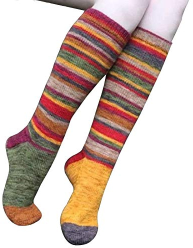 SDGR Kniestrümpfe Damen Bunt Nordic Socks Overknees Strümpfe Warme Lange Socken Baumwollsocken Thigh Highs Mädchen Hohe Socken Bunte Socken Damen-Kniestrümpfe