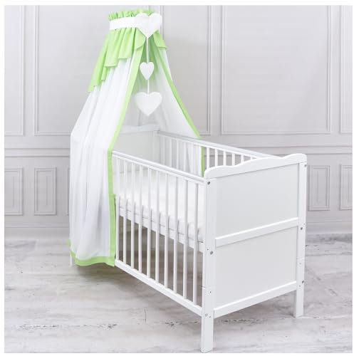 Generisch Baby Delux Babybett Himmel Betthimmel Chiffon Baumwolle Verlauf Baldachin für Babybett Kinderbett Wiege Stubenwagen Himmelstange Applikationen Deko (Grün, mit Himmelstange)