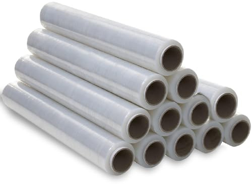 Transparente Verpackungsfolie, 50 cm breit und ausziehbar bis zu 300 Meter Länge, Rolle Stretchfolie, manuelle Stretchfolie, industrielle Verpackung, Verpackungsfolie - Ofiturie (12 Stück)