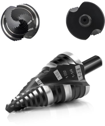COMOWARE Unibit Step Drill Bit for Metal, 12 Size from 1/4 to 1-3/8, M2 HSS High Speed Steel, 2 Spiral Flute, 3-Flat Shank, Hole Drill Bit for Steel Sheet Copper Aluminum Wood Board Plastic Iron