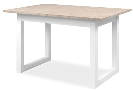 Furn.Design Esstisch ausziehbar in weiß mit Sandstein, Küchentisch 120 bis 160 cm, Esszimmer Tisch 4 bis 6 Personen, Ausziehtisch, Visby (120-160 cm)