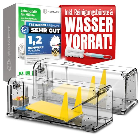 Heimwert Lebendfalle Maus Mausefalle 4erSet - mit Wasser Speicher + Köderbox + Ventilationsöffnungen - Mäuse Lebendfalle mit Quick Release Ausgang ohne Mäuse Kontakt I Mausefallen Lebendfallen Set (4)