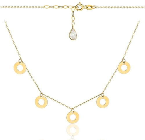 Lumari Gold Goldene Damen Halskette 585 14k Gold Gelbgold Kette mit Anhänger Kreis
