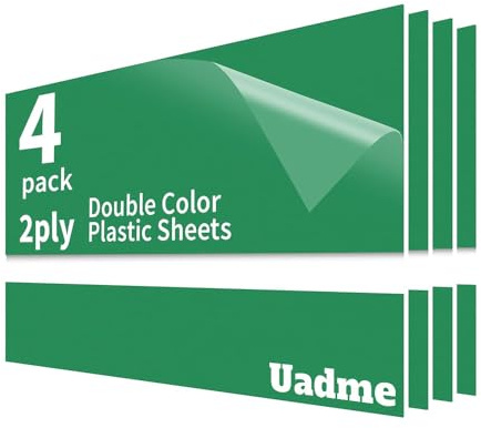 Uadme Lasergravering blank dubbelfärgsark, 30 x 20 cm gröna brädor snidade vita dubbla färgade plastark 4 st, anpassade personliga skyltmaterial för interiörskyltar, märken, gör-det-själv-snideri