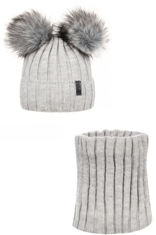 Ander Mütze Schal Set Mädchen Bianca Größe 54 für 5–7 Jahre - Beanie und Schal Kinder - Halstuch und Mütze Wool Mädchen Herbst - Wintermütze Schlauchschal Kinder
